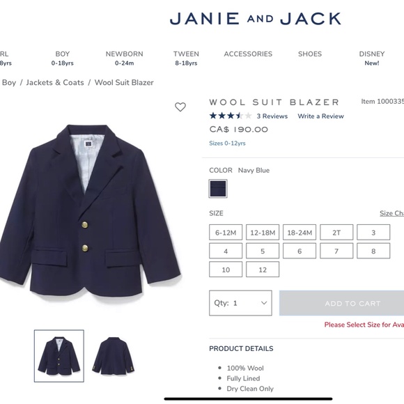 EUC JANIE AND JACK BLAZER SIZE 3-6 MONTHS, EXCELLENT CONDITION - Picture 7 of 8